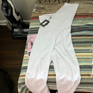 Pretty little thing White Drape One Shoulder Jumpsuit